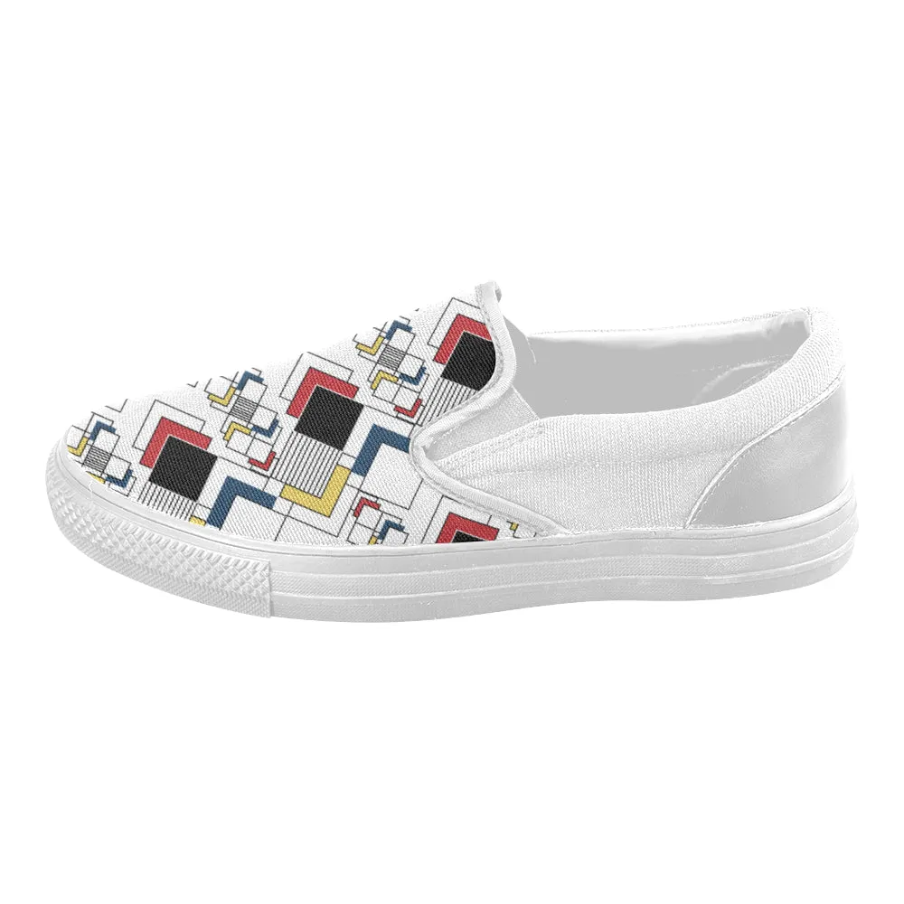 Women's Clashing Cubes Geometrical Print Slip-on Canvas Shoes