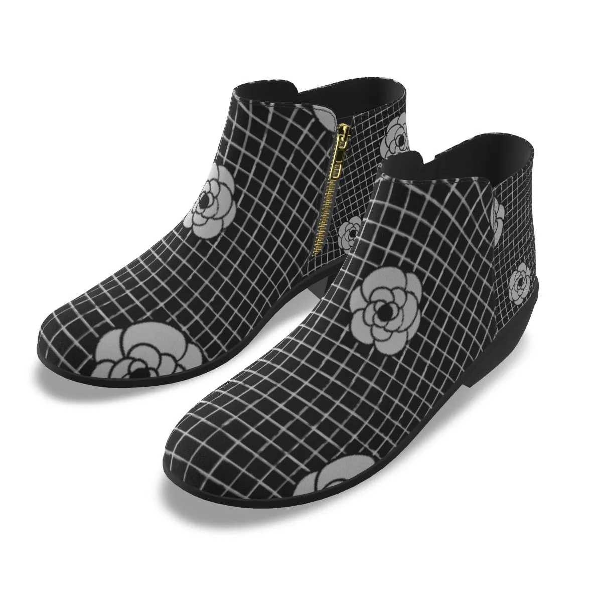 Women's Fashion Boots 122 black with white flower print