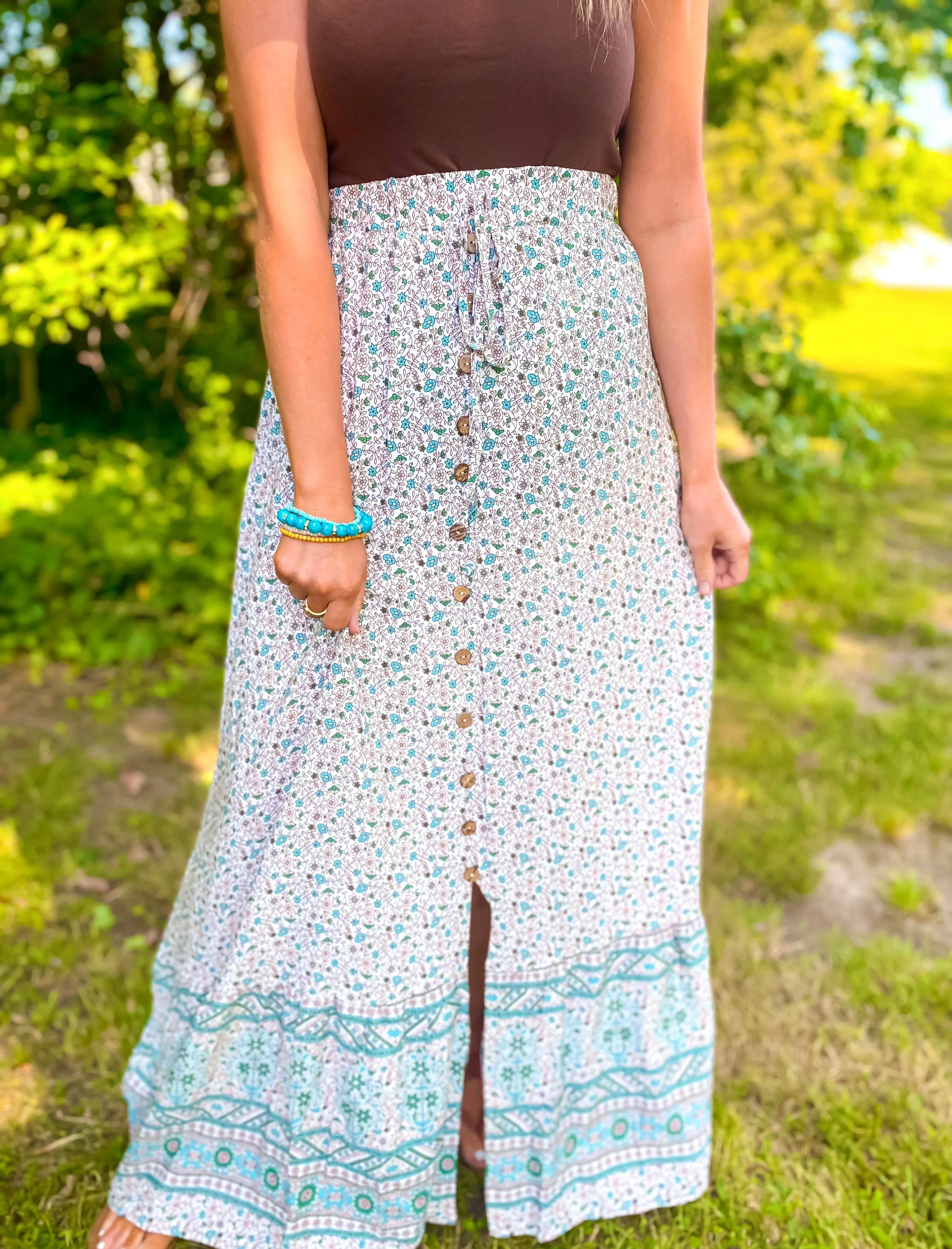 Womens Print Maxi Skirt - Green