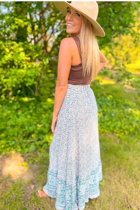 Womens Print Maxi Skirt - Green