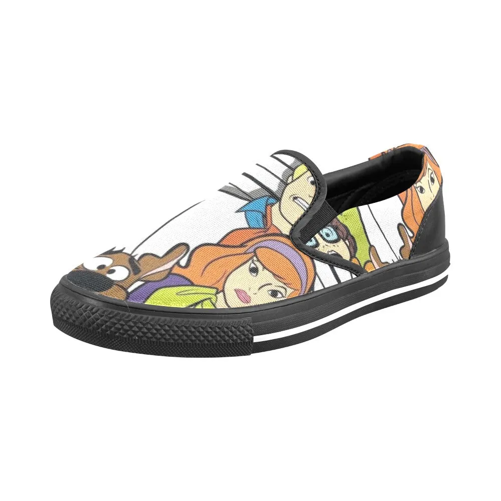 Women's Scooby-Doo Gang Cartoon Print Canvas Slip-on Shoes (Black)