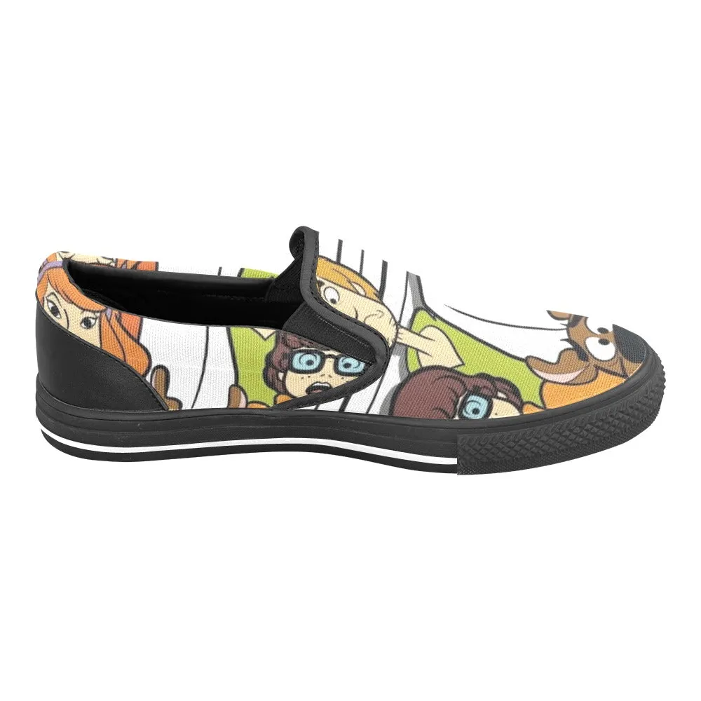 Women's Scooby-Doo Gang Cartoon Print Canvas Slip-on Shoes (Black)