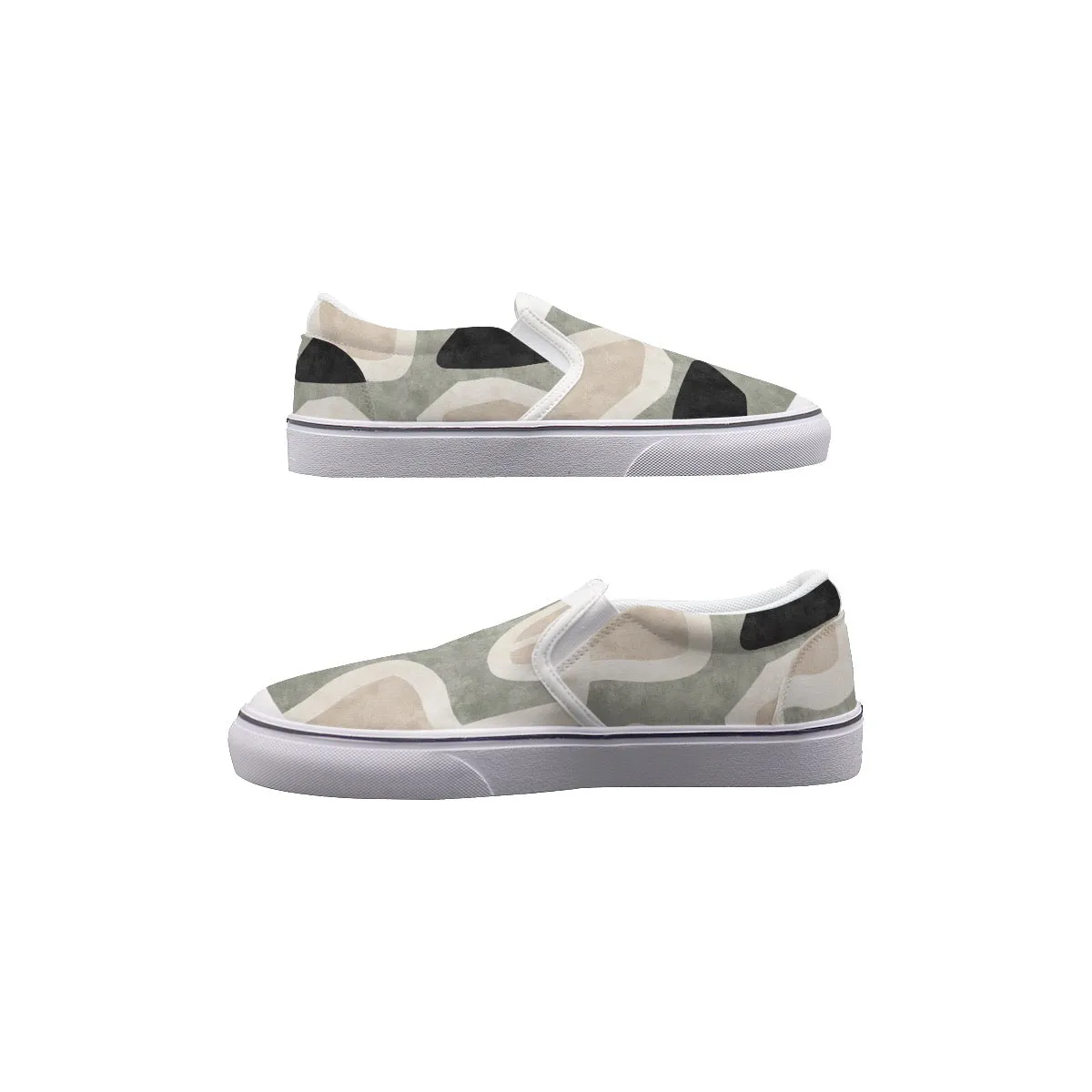 Women's Slip On Sneakers 135 beige with olive abstract print