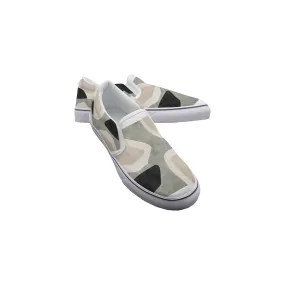 Women's Slip On Sneakers 135 beige with olive abstract print