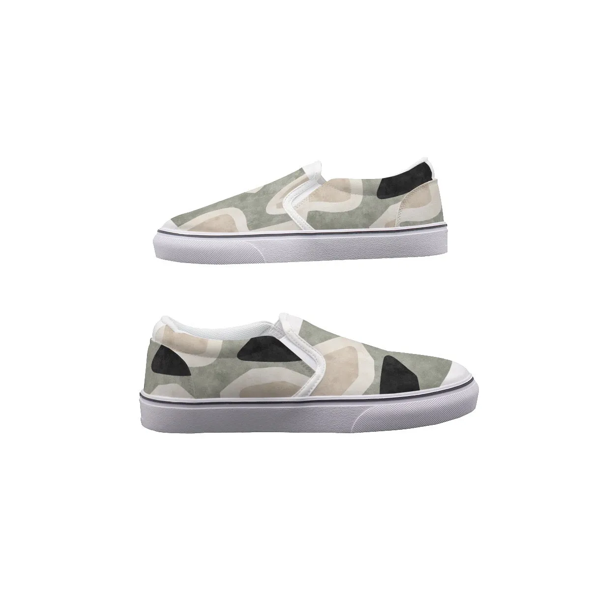 Women's Slip On Sneakers 135 beige with olive abstract print